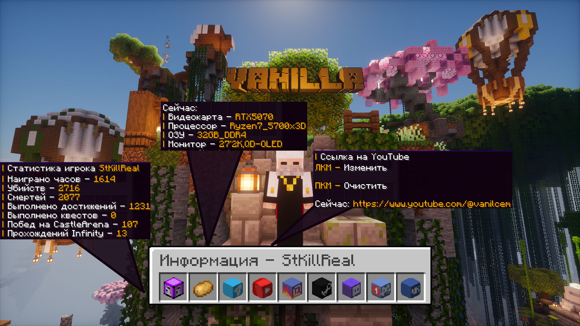 Меню с информацией об игроках на Vanilla